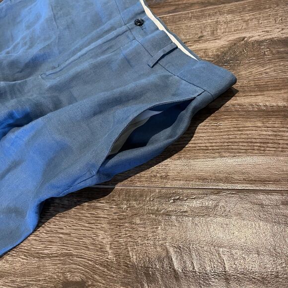 Paul Frederick Pants Men 36 Blue 100% Linen Career Casual Beach Tailored Fit - Picture 5 of 13